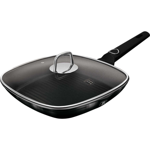 BH/8221, NUEVO, Sartén grill con tapa 28cm, negro brillante, sartén grill 28 cm con tapa, sartén, sartén, sartén grill, sartén grill con tapa, batería de cocina, cocinar