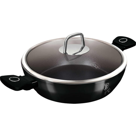 olla baja, olla baja con tapa, olla, utensilios de cocina, cocinar, olla baja de 28 cm, negro brillante, NUEVO, BH/8222