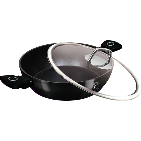  BH/8222, NUEVO, Olla baja con tapa 28cm, negro brillante, olla baja 28 cm, olla baja, olla baja con tapa, olla, batería de cocina, cocinar