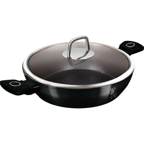 olla baja, olla baja con tapa, olla, utensilios de cocina, cocinar, olla baja de 30 cm, negro brillante, NUEVO, BH/8223