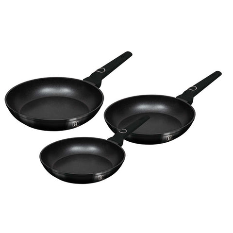 BH/8230, juego de 3 sartenes, negro brillante, juego de 3 sartenes a., sartén, juego de sartenes, sartén, juego de sartenes, utensilios de cocina, cocina, sartenes, juego de sartenes