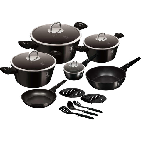 Juego de utensilios de cocina, ollas, juego de ollas, ollas y sartenes, juego de ollas y sartenes, juego, herramientas de cocina, cocina, utensilios de cocina, juego de utensilios de cocina de 15 piezas, negro brillante, NUEVO, BH/8232