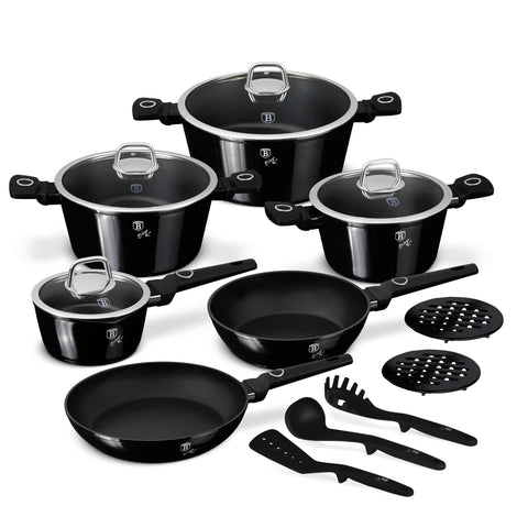  BH/8232, juego de utensilios de cocina de 15 piezas, negro brillante, juego de utensilios de cocina de 15 piezas, juego de utensilios de cocina, ollas, juego de ollas, ollas y sartenes, juego de ollas y sartenes, juego, herramientas de cocina, cocina, utensilios de cocina, ollas y cazuelas
