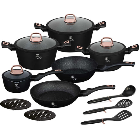 BH/8234, NUEVO, BH/8234N, juego de utensilios de cocina de 15 piezas, negro, oro rosa, juego de utensilios de cocina de 15 piezas, juego de utensilios de cocina, ollas, juego de ollas, ollas y sartenes, juego de ollas y sartenes, juego, herramientas de cocina, cocina, utensilios de cocina