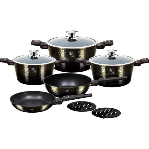 Juego de utensilios de cocina, ollas y sartenes, juego de ollas y sartenes, juego, cocina, utensilios de cocina, juego de utensilios de cocina de 10 piezas, negro, NUEVO, BH/8243