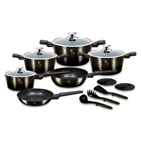 Juego de utensilios de cocina, ollas, juego de ollas, ollas y sartenes, juego de ollas y sartenes, juego, herramientas de cocina, cocina, utensilios de cocina, juego de utensilios de cocina de 15 piezas, negro, NUEVO, BH/8244