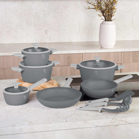  BH/8245, juego de utensilios de cocina de 15 piezas, gris mate, juego de utensilios de cocina de 15 piezas, juego de utensilios de cocina, ollas, juego de ollas, ollas y sartenes, juego de ollas y sartenes, juego, herramientas de cocina, cocina, utensilios de cocina, ollas y cazuelas