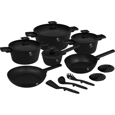 Juego de utensilios de cocina, ollas, juego de ollas, ollas y sartenes, juego de ollas y sartenes, juego, herramientas de cocina, cocina, utensilios de cocina, juego de utensilios de cocina de 15 piezas, negro mate, NUEVO, BH/8246