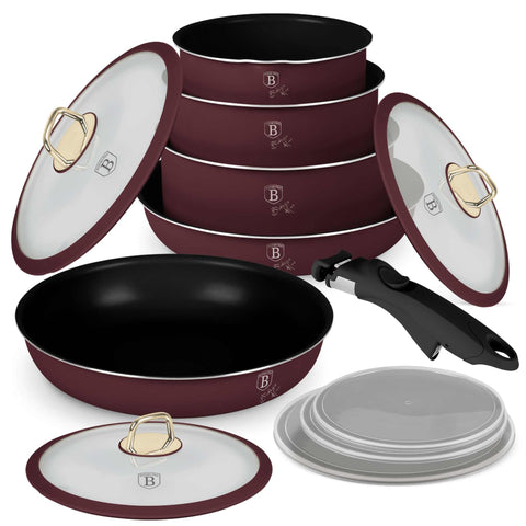 BH/8250,BH/8250N,Juego de utensilios de cocina de 12 piezas, Burdeos mate,Juego de utensilios de cocina de 12 piezas, asa con cierre a presión, utensilios de cocina inteligentes, juego de utensilios de cocina, ollas y sartenes, juego de ollas y sartenes, juego, cierre a presión, cocina, utensilios de cocina, ollas y cacerolas