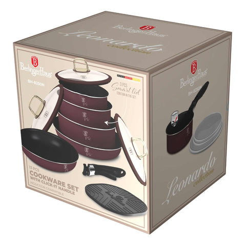  BH/8250N, BH/8250, juego de utensilios de cocina de 13 piezas, color burdeos mate, juego de utensilios de cocina de 13 piezas, mango de clic, utensilios de cocina inteligentes, juego de utensilios de cocina, ollas y sartenes, juego de ollas y sartenes, juego, clic, cocina, utensilios de cocina, ollas y cacerolas