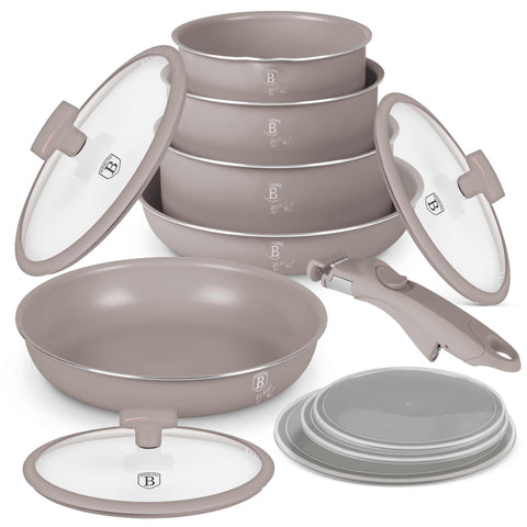  BH/8251, BH/8251N, Juego de utensilios de cocina de 12 piezas, Gris topo mate, Juego de utensilios de cocina de 12 piezas, Mango con cierre a presión, Utensilios de cocina inteligentes, Juego de utensilios de cocina, Ollas y sartenes, Juego de ollas y sartenes, Juego, Con cierre a presión, Cocina, Utensilios de cocina, Ollas y cacerolas