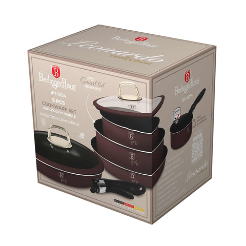  BH/8254,BH/8254N, juego de utensilios de cocina de 9 piezas, color burdeos mate, juego de utensilios de cocina de 9 piezas, mango de clic, utensilios de cocina inteligentes, juego de utensilios de cocina, ollas y sartenes, juego de ollas y sartenes, juego, clic, cocina, utensilios de cocina, ollas y cacerolas