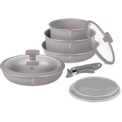 Juego de utensilios de cocina, ollas y sartenes, juego de ollas y sartenes, juego, click it, cocina, utensilios de cocina, mango click it, utensilios de cocina inteligentes, juego de utensilios de cocina de 9 piezas, gris topo mate, NUEVO, BH/8255