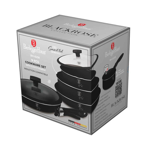  BH/8258,BH/8258N, juego de utensilios de cocina de 9 piezas, negro, oro rosa, juego de utensilios de cocina de 9 piezas, mango de clic, utensilios de cocina inteligentes, juego de utensilios de cocina, ollas y sartenes, juego de ollas y sartenes, juego, clic, cocina, utensilios de cocina, ollas y cacerolas