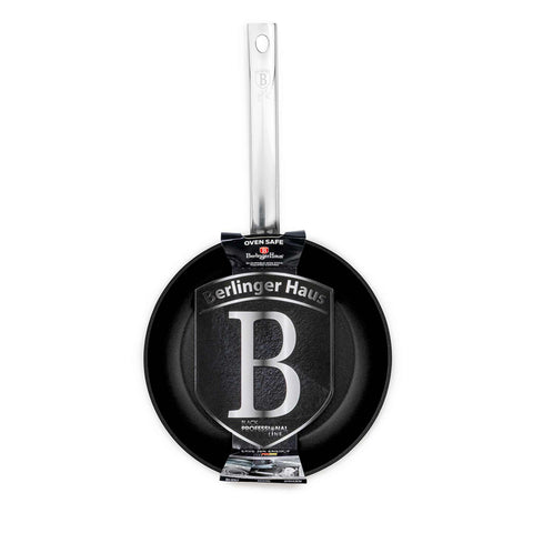 Product image of Frypan 24cm. Part of the Black Professional Line . Features: • Material: forged aluminum • Handle: stainless steel • Frypan Ø24*4,8 cm 1,7L • Color: matt black. (Studio view). Official Berlinger Haus product, boosted by Promintra sl.