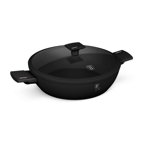 BH/8278, NUEVO, Olla baja con tapa 30cm, negro mate, olla baja 30 cm, olla baja, olla baja con tapa, olla, batería de cocina, cocinar