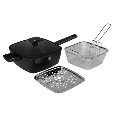 BH/8279, juego de 4 sartenes cuadradas, negro, oro rosa, juego de sartenes cuadradas, juego de sartenes cuadradas profundas, olla cuadrada, sartenes, juego de sartenes