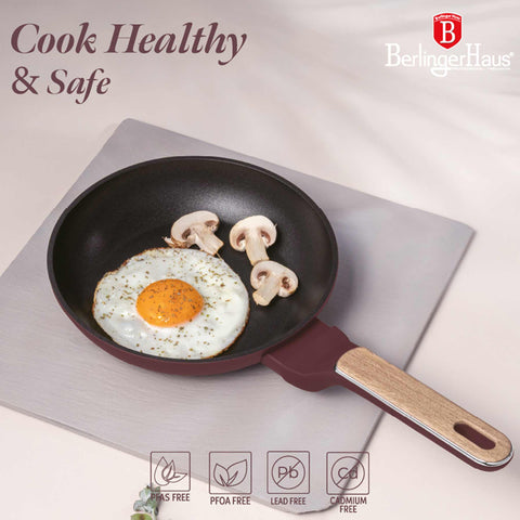  BH/8288, Sartén 20cm, Burdeos Mate, Madera, Sartén 20 cm, Nuevo diseño de mango, Sartén, Utensilios de cocina, Cocina