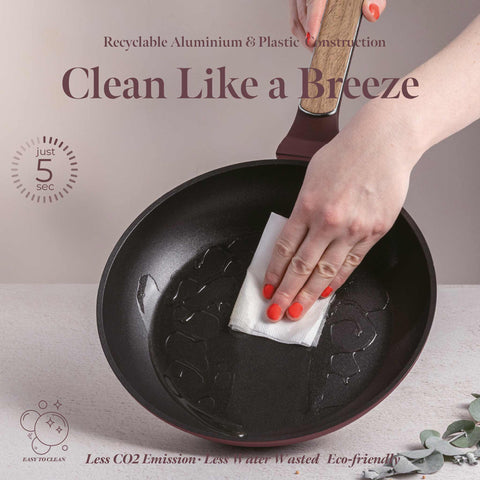  BH/8289, Sartén 24cm, Burdeos Mate, Madera, Sartén 24 cm, Nuevo diseño de mango, Sartén, Utensilios de cocina, Cocina