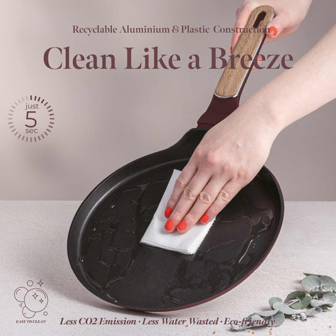  BH/8291, Sartén para panqueques de 25 cm, Burdeos mate, Madera, Sartén para panqueques de 25 cm, Nuevo diseño de mango, Sartén para panqueques, Utensilios de cocina, Cocina