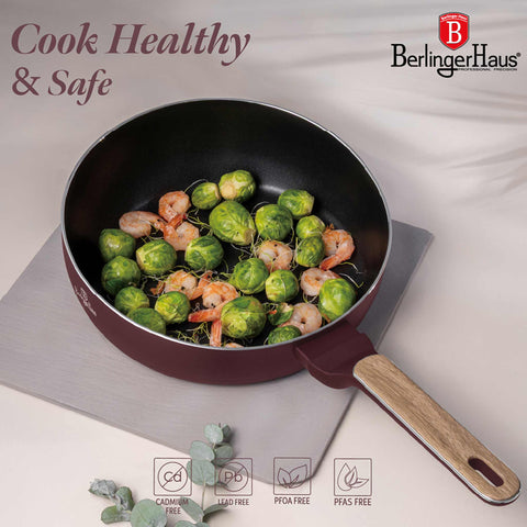  BH/8294, Sartén plegable de 26 cm, Burdeos mate, Madera, Sartén plegable de 26 cm, Nuevo diseño de mango, Sartén, Sartén plegable, Sartén, Utensilios de cocina, Cocina