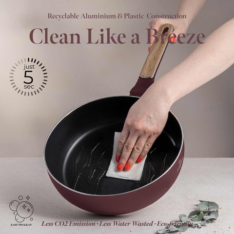  BH/8294, Sartén plegable de 26 cm, Burdeos mate, Madera, Sartén plegable de 26 cm, Nuevo diseño de mango, Sartén, Sartén plegable, Sartén, Utensilios de cocina, Cocina