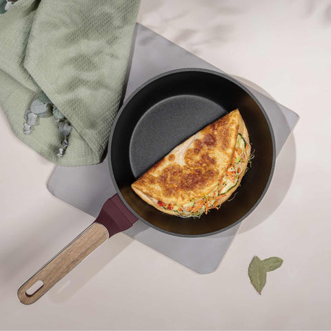  BH/8295, Sartén honda con tapa 24cm, Burdeos mate, Madera, Sartén honda 24 cm, Nuevo diseño de mango, Sartén, Sartén honda, Sartén honda con tapa, Sartén, Batería de cocina, Cocina, Sartenes