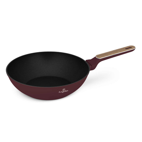 BH/8296, Wok 28cm, Burdeos Mate, Madera, Wok 28 cm, Nuevo diseño de mango, Wok, Batería de cocina, Cocina, Sartenes