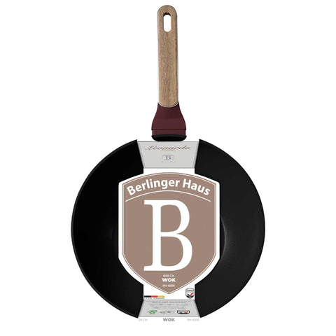 BH/8296, Wok 28cm, Burdeos Mate, Madera, Wok 28 cm, Nuevo diseño de mango, Wok, Batería de cocina, Cocina, Sartenes