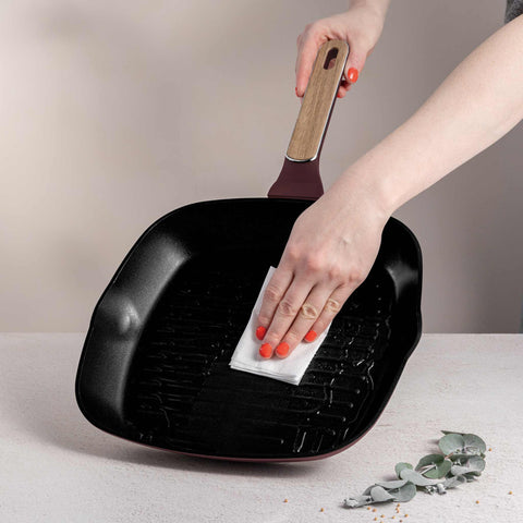  BH/8298, Sartén grill con tapa 28cm, Burdeos mate, Madera, Sartén grill 28 cm con tapa, Nuevo diseño de mango, Sartén, Sartén, Sartén grill, Sartén grill con tapa, Batería de cocina, Cocina
