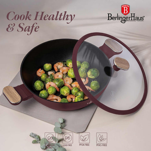  BH/8299, Olla baja con tapa 28cm, Burdeos mate, Madera, Olla baja de 28 cm, Nuevo diseño de asa, Olla baja, Olla baja con tapa, Olla, Batería de cocina, Cocina, Ollas y cazuelas