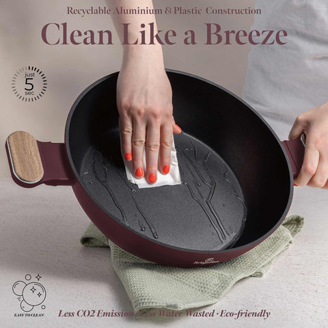  BH/8299, Olla baja con tapa 28cm, Burdeos mate, Madera, Olla baja de 28 cm, Nuevo diseño de asa, Olla baja, Olla baja con tapa, Olla, Batería de cocina, Cocina, Ollas y cazuelas