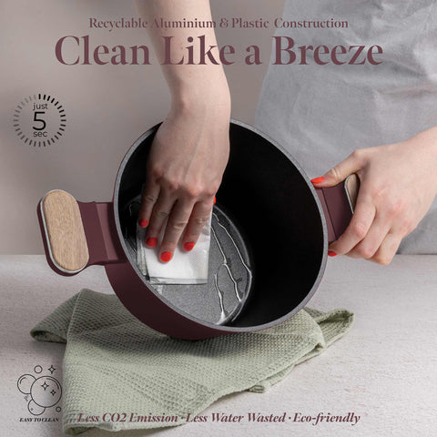  BH/8300, Cacerola con tapa 20cm, Burdeos mate, Madera, Cacerola de 20 cm, Nuevo diseño de mango, Cacerola, Olla, Cacerola con tapa, Batería de cocina, Cocina, Ollas y cazuelas