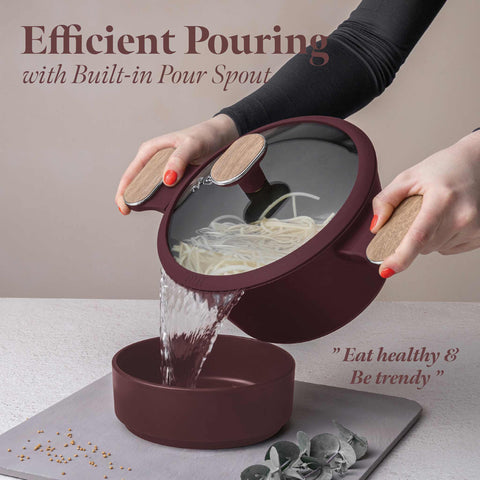  BH/8300, Cacerola con tapa 20cm, Burdeos mate, Madera, Cacerola de 20 cm, Nuevo diseño de mango, Cacerola, Olla, Cacerola con tapa, Batería de cocina, Cocina, Ollas y cazuelas