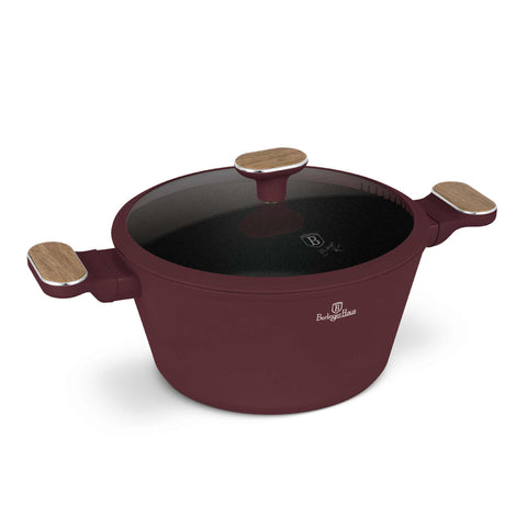  BH/8301, Cacerola con tapa 24cm, Burdeos mate, Madera, Cacerola de 24 cm, Nuevo diseño de mango, Cacerola, Olla, Cacerola con tapa, Batería de cocina, Cocina, Ollas y cazuelas