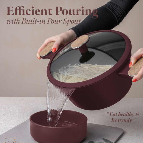  BH/8301, Cacerola con tapa 24cm, Burdeos mate, Madera, Cacerola de 24 cm, Nuevo diseño de mango, Cacerola, Olla, Cacerola con tapa, Batería de cocina, Cocina, Ollas y cazuelas