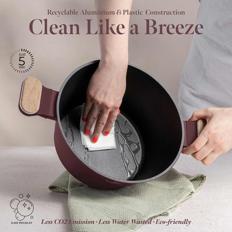  BH/8301, Cacerola con tapa 24cm, Burdeos mate, Madera, Cacerola de 24 cm, Nuevo diseño de mango, Cacerola, Olla, Cacerola con tapa, Batería de cocina, Cocina, Ollas y cazuelas