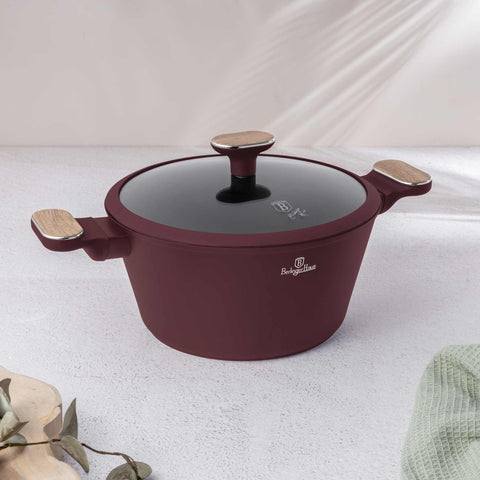  BH/8301, Cacerola con tapa 24cm, Burdeos mate, Madera, Cacerola de 24 cm, Nuevo diseño de mango, Cacerola, Olla, Cacerola con tapa, Batería de cocina, Cocina, Ollas y cazuelas