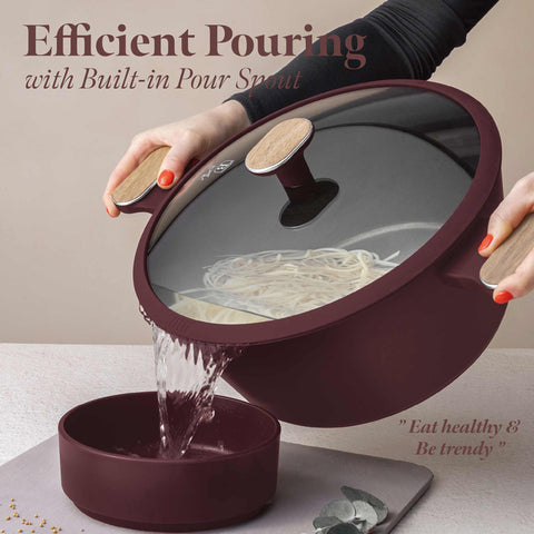  BH/8302, Cacerola con tapa 28cm, Burdeos mate, Madera, Cacerola de 28 cm, Nuevo diseño de mango, Cacerola, Olla, Cacerola con tapa, Batería de cocina, Cocina, Ollas y cazuelas