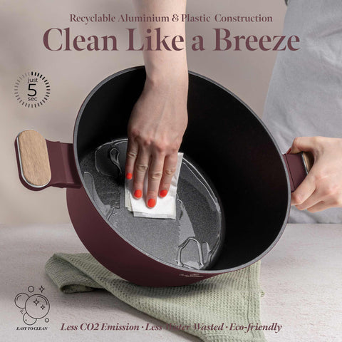  BH/8302, Cacerola con tapa 28cm, Burdeos mate, Madera, Cacerola de 28 cm, Nuevo diseño de mango, Cacerola, Olla, Cacerola con tapa, Batería de cocina, Cocina, Ollas y cazuelas