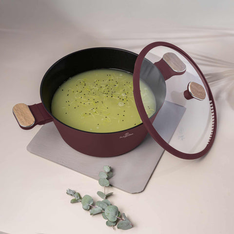 BH/8302, Cacerola con tapa 28cm, Burdeos mate, Madera, Cacerola de 28 cm, Nuevo diseño de mango, Cacerola, Olla, Cacerola con tapa, Batería de cocina, Cocina, Ollas y cazuelas