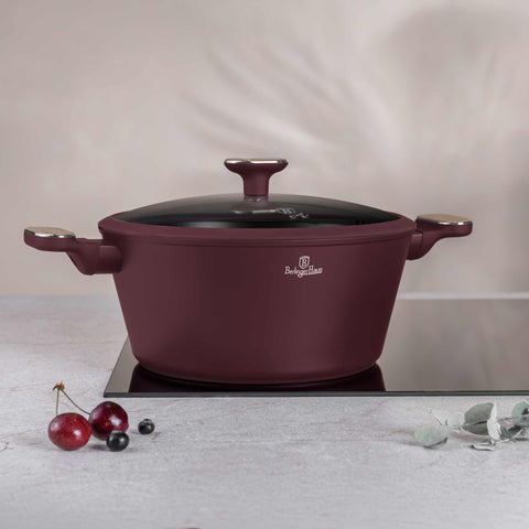 BH/8302, Cacerola con tapa 28cm, Burdeos mate, Madera, Cacerola de 28 cm, Nuevo diseño de mango, Cacerola, Olla, Cacerola con tapa, Batería de cocina, Cocina, Ollas y cazuelas