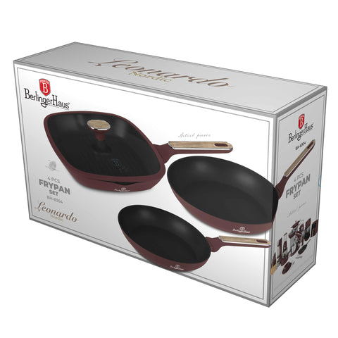  BH/8304, juego de 4 sartenes, burdeos mate, madera, juego de 4 sartenes b., nuevo diseño de mango, sartén, juego de sartenes, sartén, juego de sartenes, sartén para parrilla, utensilios de cocina, cocina, sartenes, juego de sartenes