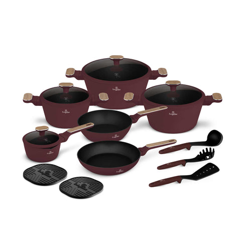 BH/8306, Juego de utensilios de cocina de 15 piezas, Burdeos mate, Madera, Juego de utensilios de cocina de 15 piezas, Nuevo diseño de mango, Juego de utensilios de cocina, Ollas, Juego de ollas, Ollas y sartenes, Juego de ollas y sartenes, Juego, Utensilios de cocina, Cocinar, Utensilios de cocina, Ollas y cacerolas