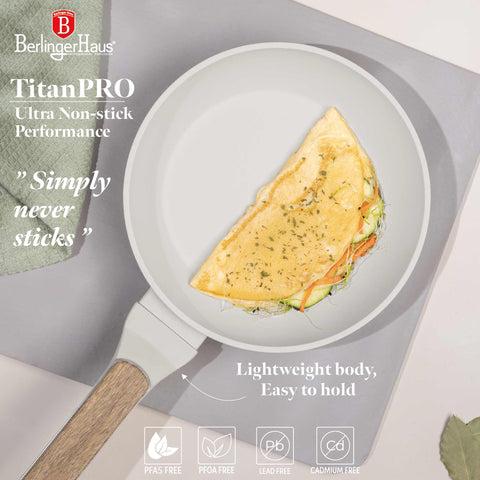  BH/8307, Sartén de 20 cm, Crema Mate, Madera, Sartén de 20 cm, Nuevo diseño de mango, Sartén, Utensilios de cocina, Cocina, Sartenes