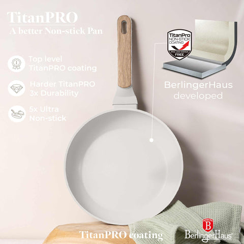  BH/8308, Sartén 24cm, Crema Mate, Madera, Sartén 24cm, Nuevo diseño de mango, Sartén, Utensilios de cocina, Cocina, Sartenes