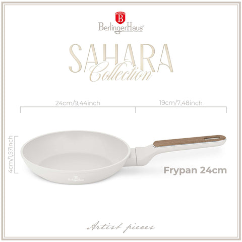 BH/8308, Frypan 24cm, matt-cream,wooden, 24 cm frypan, frypan, frying pan, cookware, cooking
