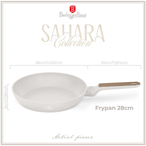  BH/8309, Sartén de 28 cm, Crema Mate, Madera, Sartén de 28 cm, Nuevo diseño de mango, Sartén, Utensilios de cocina, Cocina, Sartenes