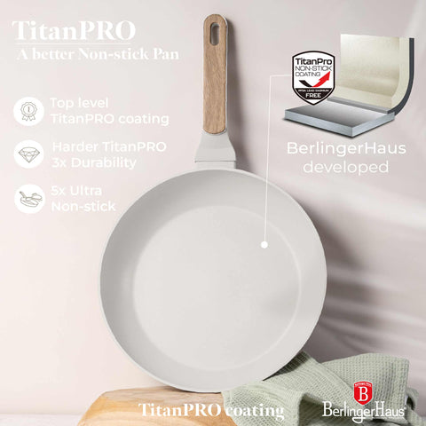  BH/8309, Sartén de 28 cm, Crema Mate, Madera, Sartén de 28 cm, Nuevo diseño de mango, Sartén, Utensilios de cocina, Cocina, Sartenes