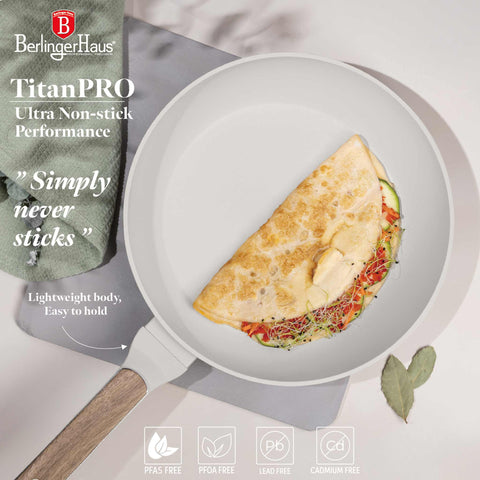  BH/8309, Sartén de 28 cm, Crema Mate, Madera, Sartén de 28 cm, Nuevo diseño de mango, Sartén, Utensilios de cocina, Cocina, Sartenes